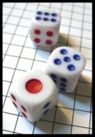 Dice : Dice - 6D Pipped - Eastern White 3 With Blue Pips Fat 1 Red